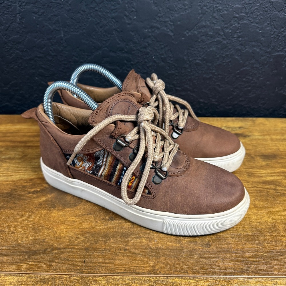 Twisted X Inkkas Brown Leather Woven Textile Low Top Sneaker Women 6 Men 4